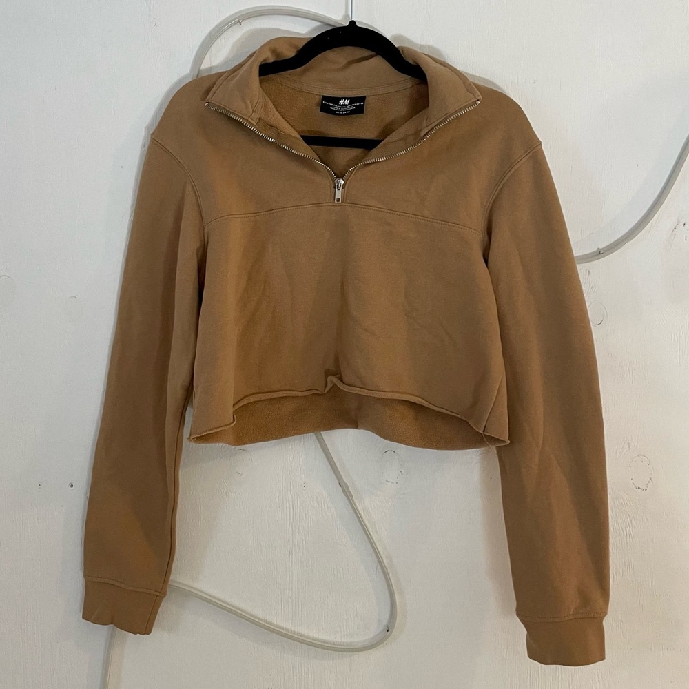 Cropped Tan Quarter Zip With Collar